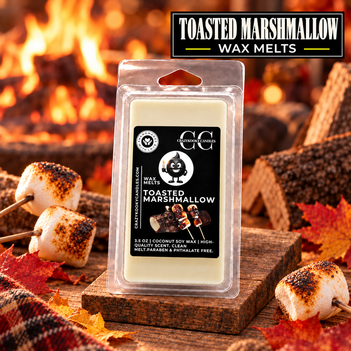TOASTED MARSHMALLOW - Wax Melts, Scented Coconut Soy, 3.5oz