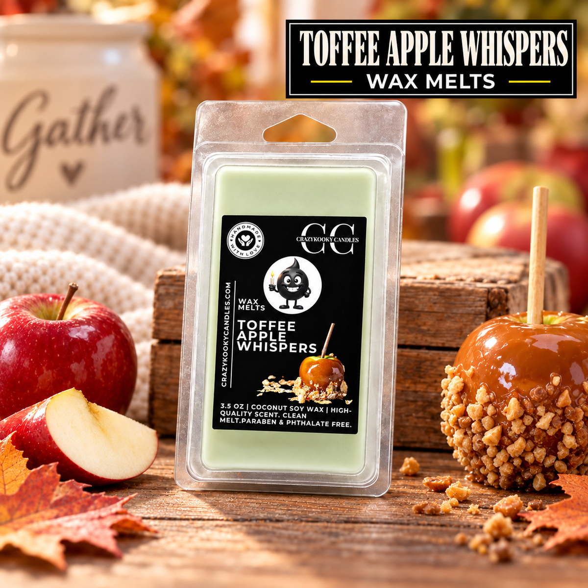 TOFFEE APPLE WHISPERS - Wax Melts, Scented Coconut Soy, 3.5oz