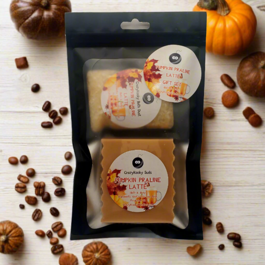 PUMPKIN PRALINE LATTE - Suds & Bath Dust, Bath & Body, Gift Set, 7oz - CrazyKooky Candles LLC