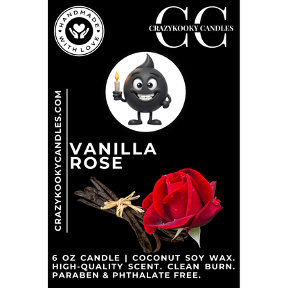 VANILLA ROSE - Funny Candle, Scented Coconut Soy Candle, 6oz - CrazyKooky Candles LLC