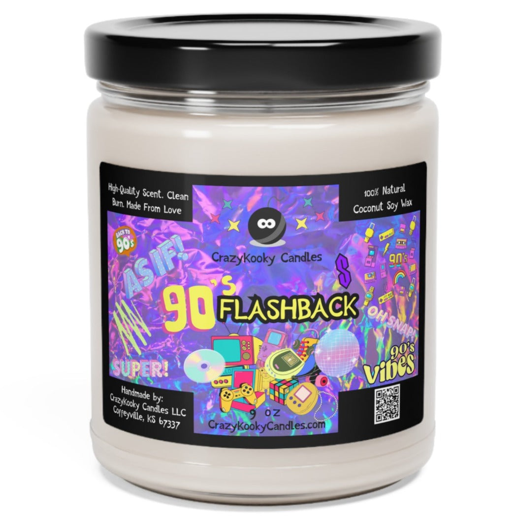 90'S FLASHBACK - Funny Candle, Scented Coconut Soy Candle, 9oz - CrazyKooky Candles LLC
