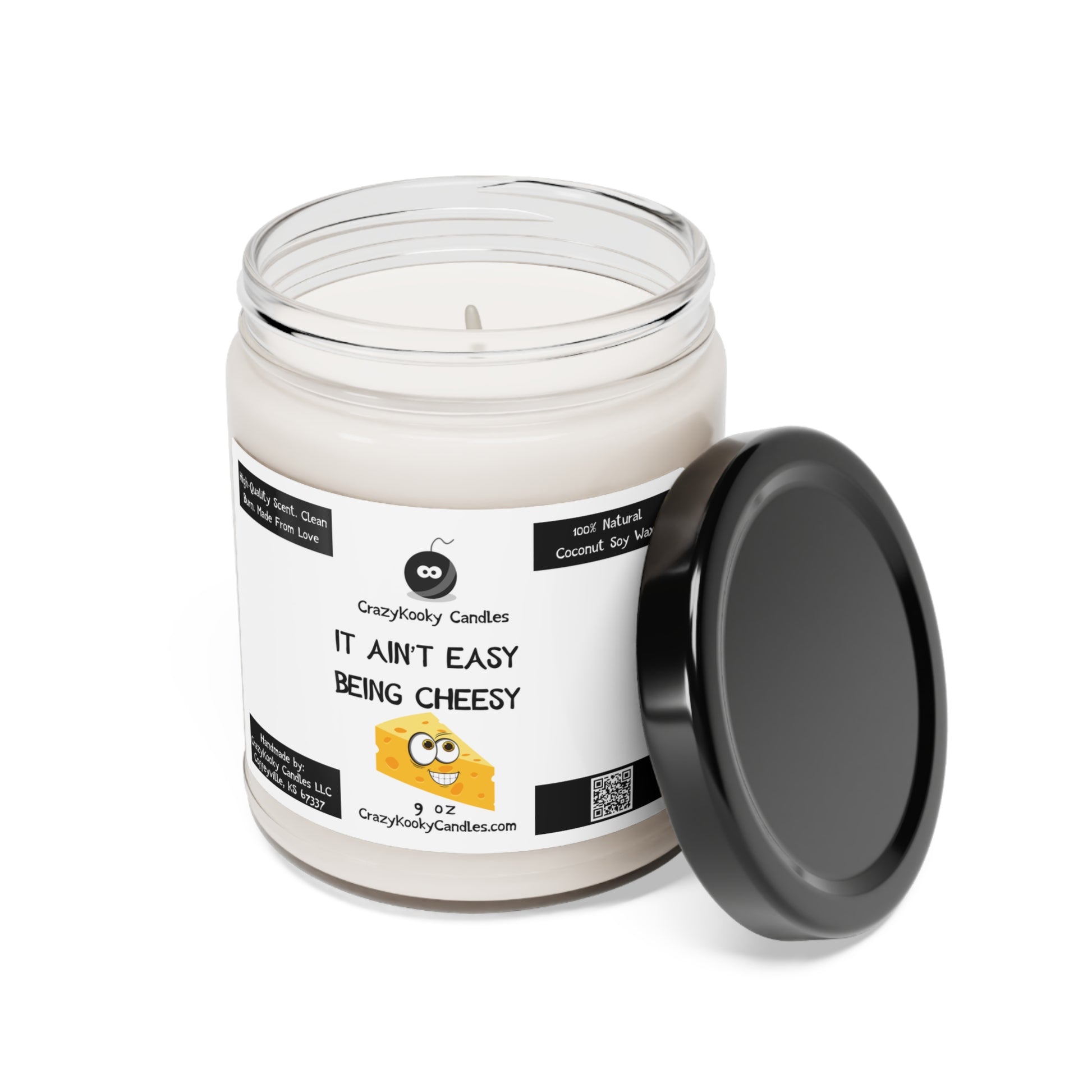 IT AIN'T EASY BEING CHEESY - Funny Candle, Scented Coconut Soy Candle, 9oz - CrazyKooky Candles LLC