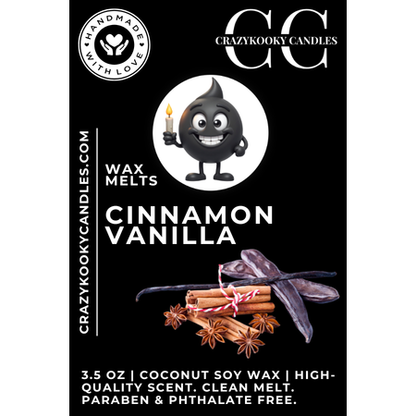 CINNAMON VANILLA - Wax Melts, Scented Coconut Soy, 3.5oz - CrazyKooky Candles LLC