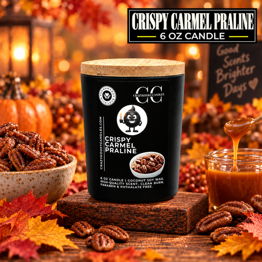 CRISPY CARMEL PRALINE - Funny Candle, Scented Coconut Soy Candle, 6oz