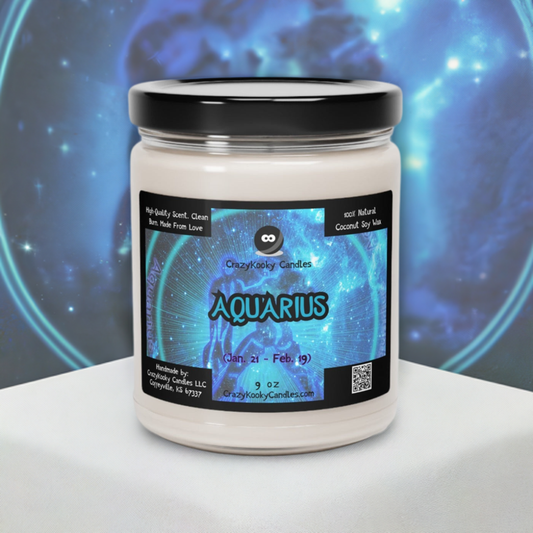 ZODIAC AQUARIUS - Funny Candle, Scented Coconut Soy Candle, 9oz - CrazyKooky Candles LLC