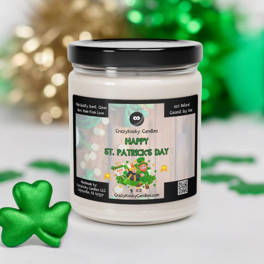 HAPPY ST. PATRICK'S DAY - Funny Candle, Scented Coconut Soy Candle, 9oz - CrazyKooky Candles LLC