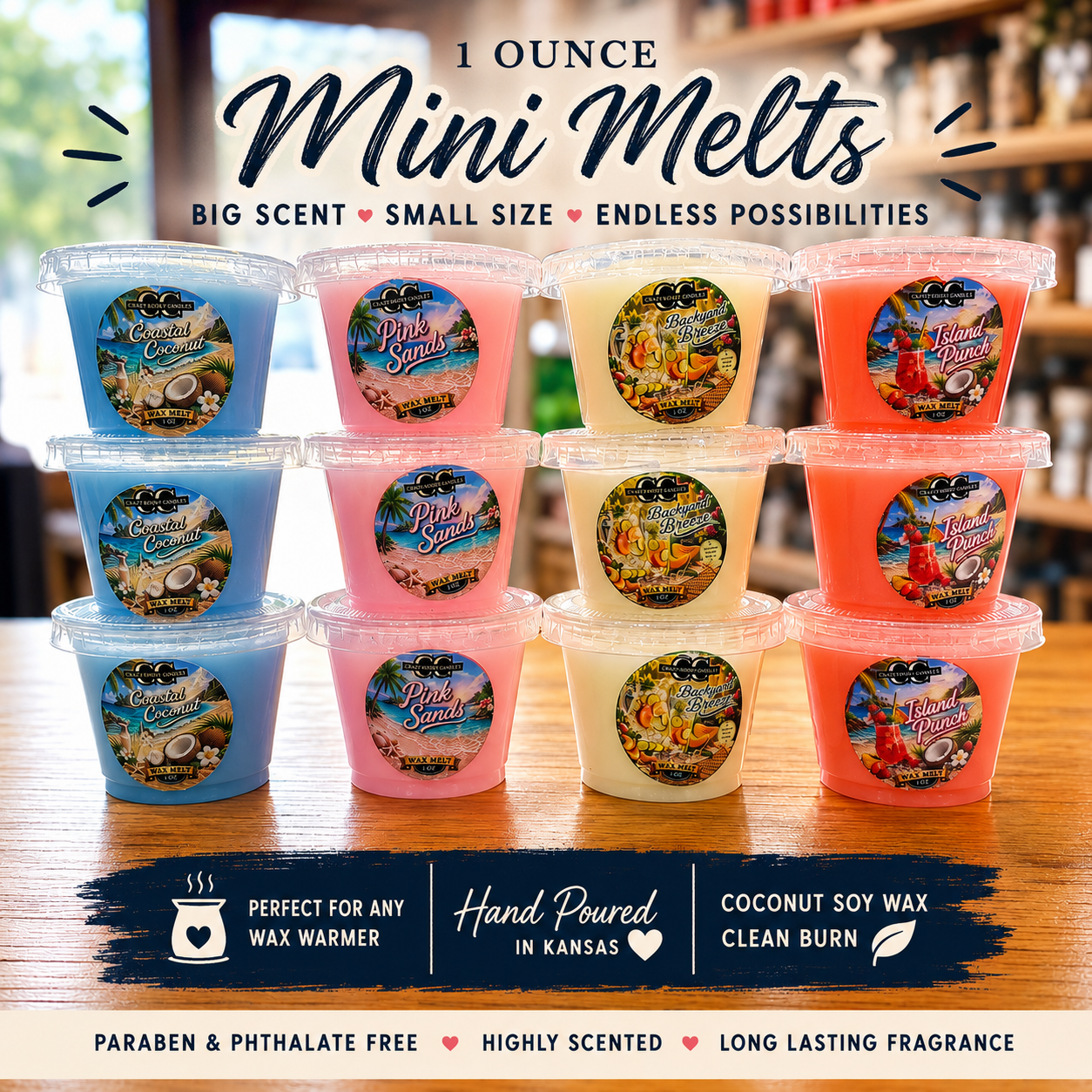 WAX MELT SAMPLES - Wax Melts, Scented Coconut Soy, 1oz