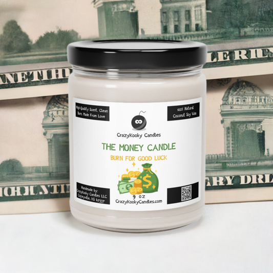 THE MONEY CANDLE - Funny Candle, Scented Coconut Soy Candle, 9oz - CrazyKooky Candles LLC