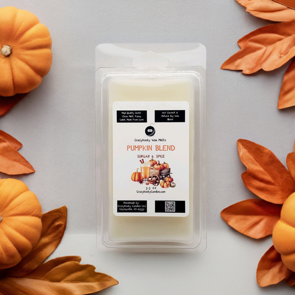 PUMPKIN BLEND, SUGAR AND SPICE - Wax Melts, Scented Coconut Soy, 3.5oz - CrazyKooky Candles LLC