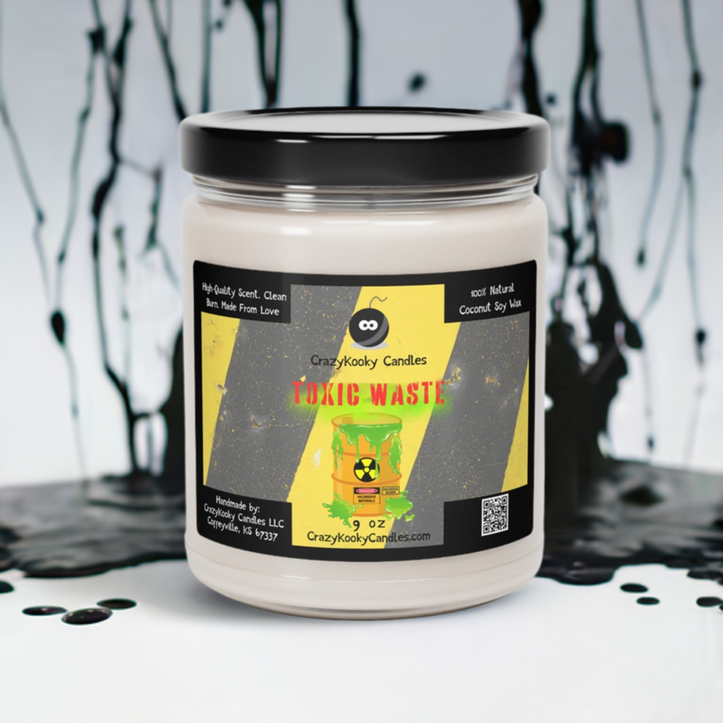 TOXIC WASTE - Funny Candle, Scented Coconut Soy Candle, 9oz - CrazyKooky Candles LLC