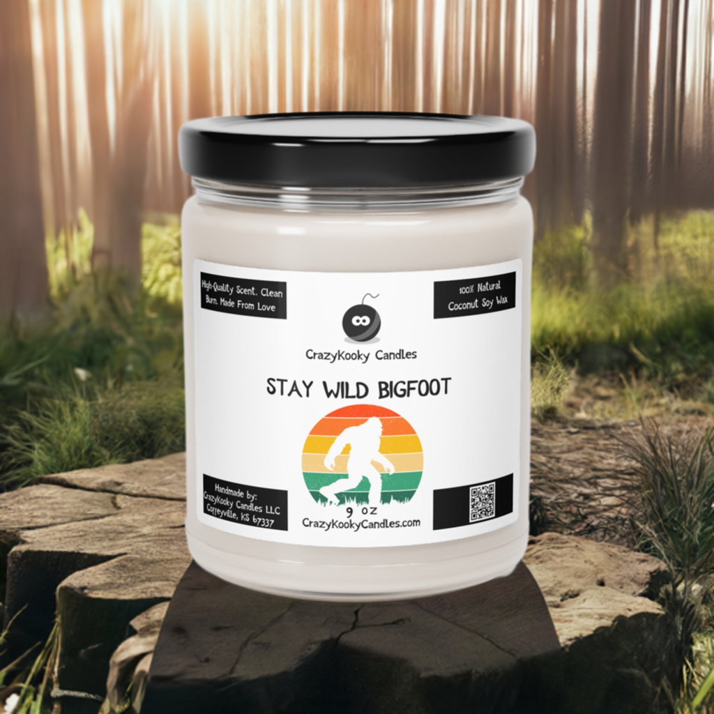 STAY WILD BIGFOOT - Funny Candle, Scented Coconut Soy Candle, 9oz - CrazyKooky Candles LLC