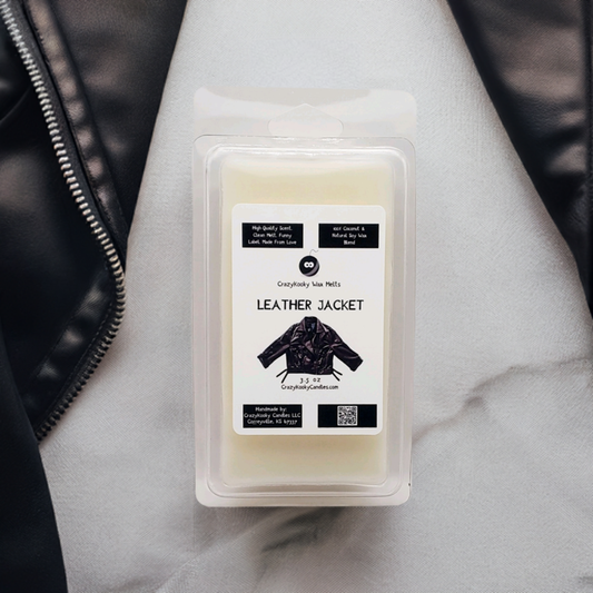 LEATHER JACKET - Wax Melts, Scented Coconut Soy, 3.5oz - CrazyKooky Candles LLC