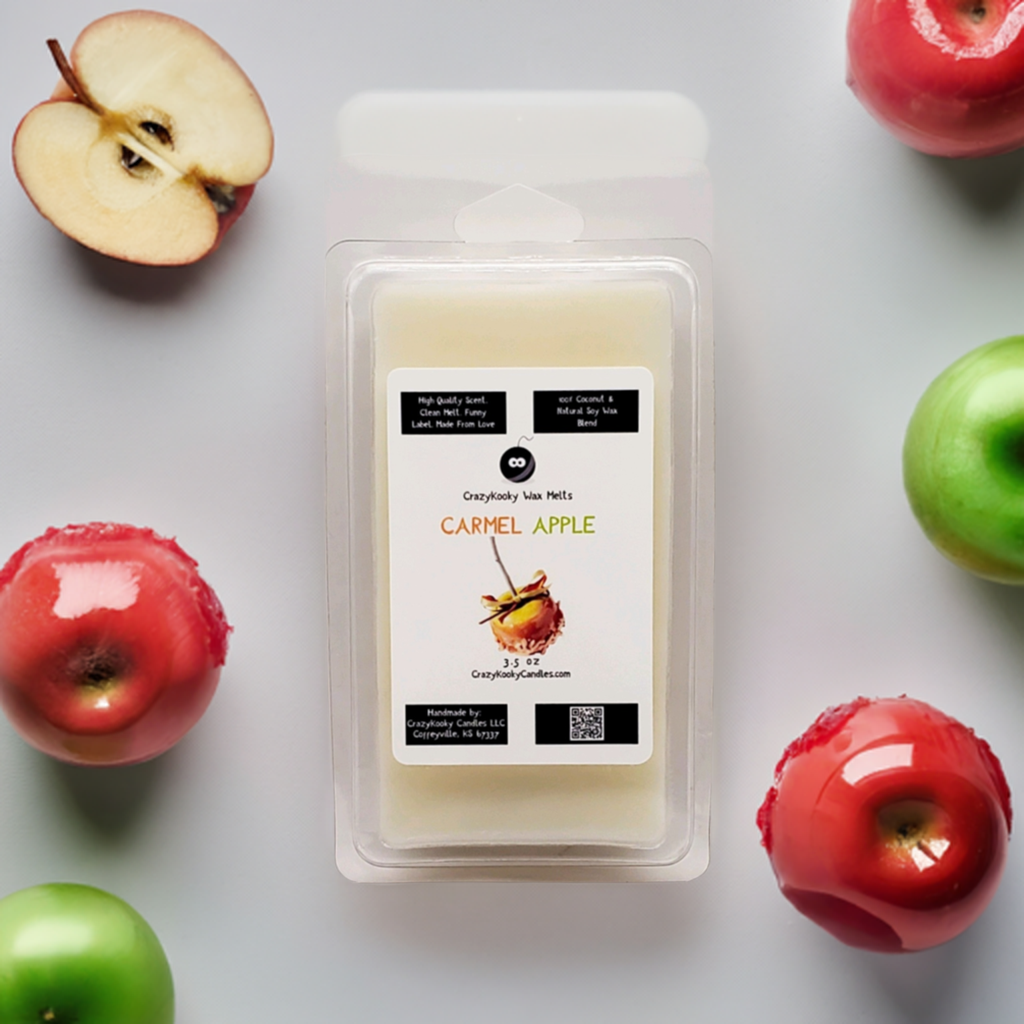 CARMEL APPLE - Wax Melts, Scented Coconut Soy, 3.5oz - CrazyKooky Candles LLC