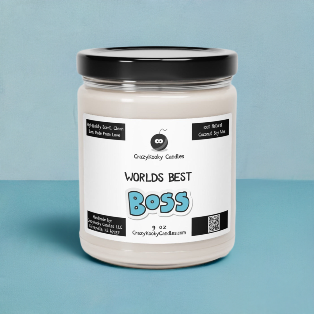 WORLDS BEST BOSS - Funny Candle, Scented Coconut Soy Candle, 9oz - CrazyKooky Candles LLC