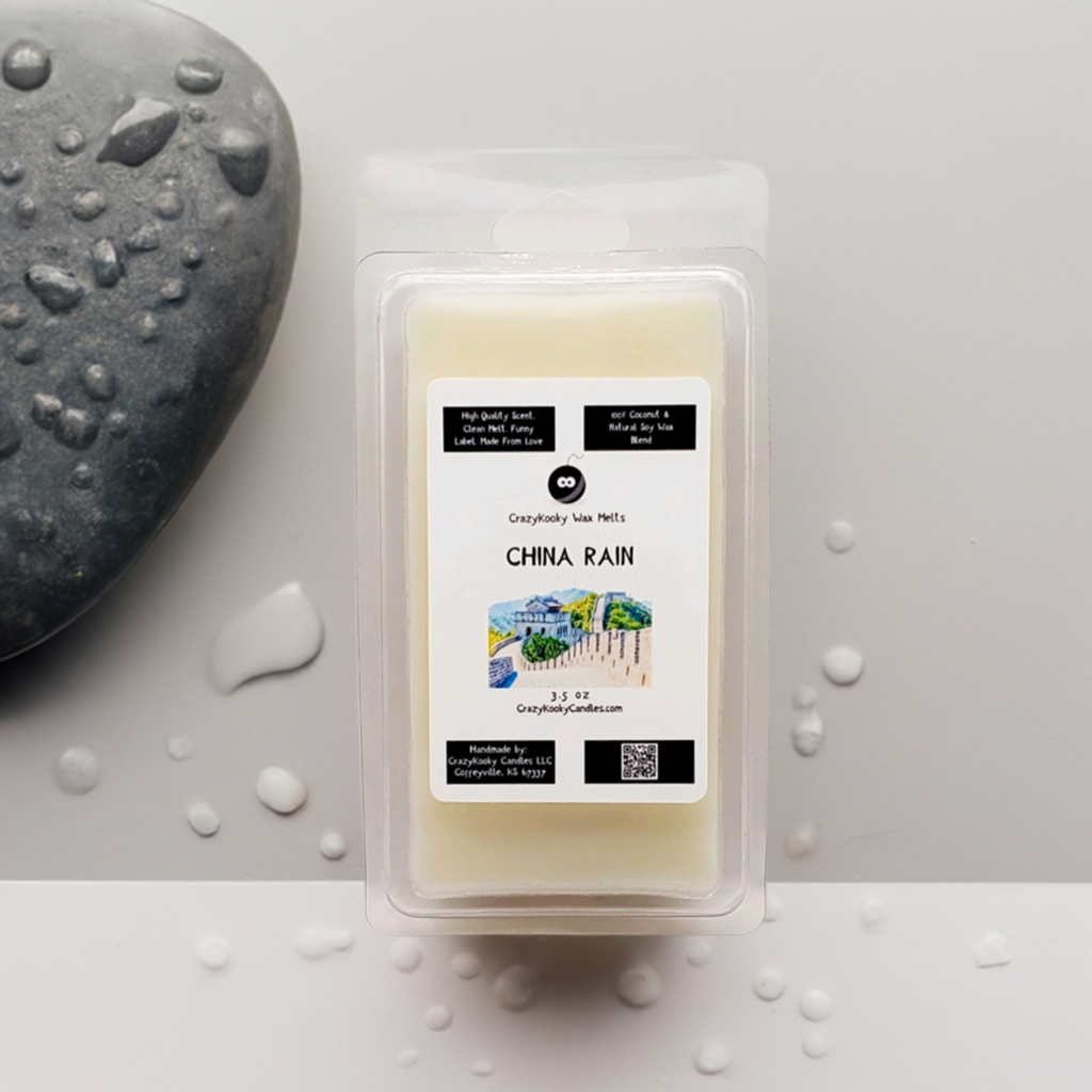 CHINA RAIN - Wax Melts, Scented Coconut Soy, 3.5oz - CrazyKooky Candles LLC