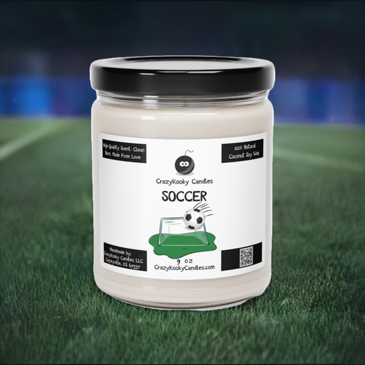 SOCCER - Funny Candle, Scented Coconut Soy Candle, 9oz - CrazyKooky Candles LLC