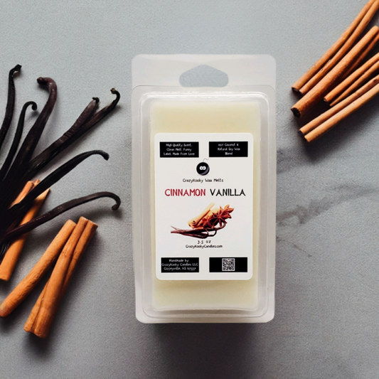 CINNAMON VANILLA - Wax Melts, Scented Coconut Soy, 3.5oz - CrazyKooky Candles LLC