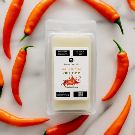 SWEET ORANGE CHILI PEPPER - Wax Melts, Scented Coconut Soy, 3.5oz - CrazyKooky Candles LLC