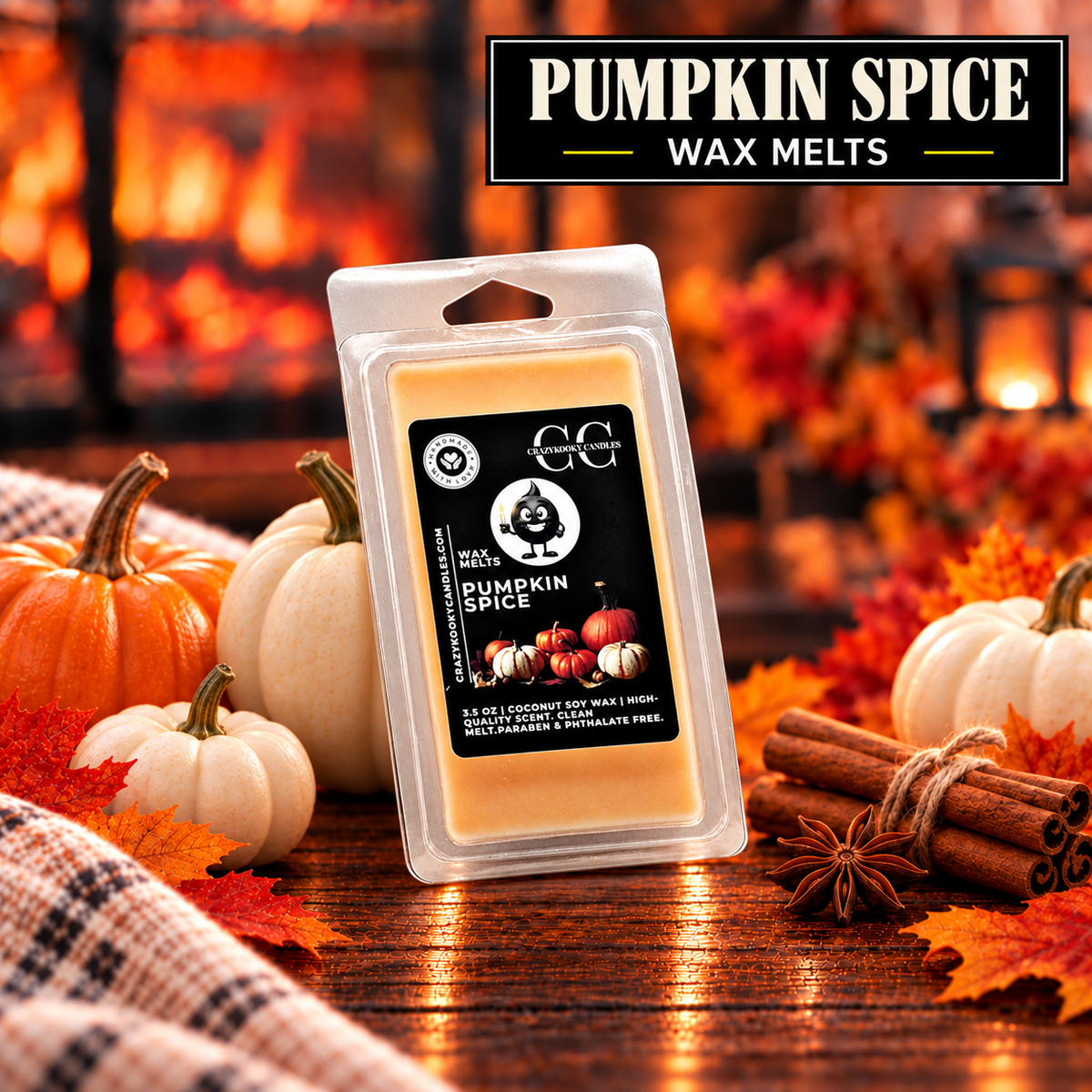 PUMPKIN SPICE - Wax Melts, Scented Coconut Soy, 3.5oz
