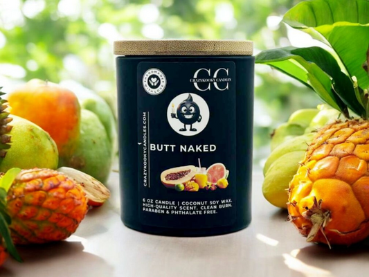 BUTT NAKED - Funny Candle, Scented Coconut Soy Candle, 6oz - CrazyKooky Candles LLC