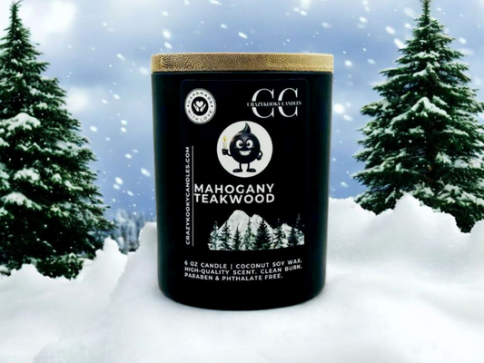MAHOGANY TEAKWOOD - Funny Candle, Scented Coconut Soy Candle, 6oz - CrazyKooky Candles LLC