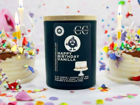 HAPPY BIRTHDAY VANILLA - Funny Candle, Scented Coconut Soy Candle, 6oz - CrazyKooky Candles LLC